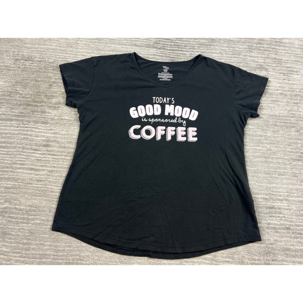 Secret Treasures Sleepwear Top Womens M Black Coffee Graphic V-Neck Short Sleeve